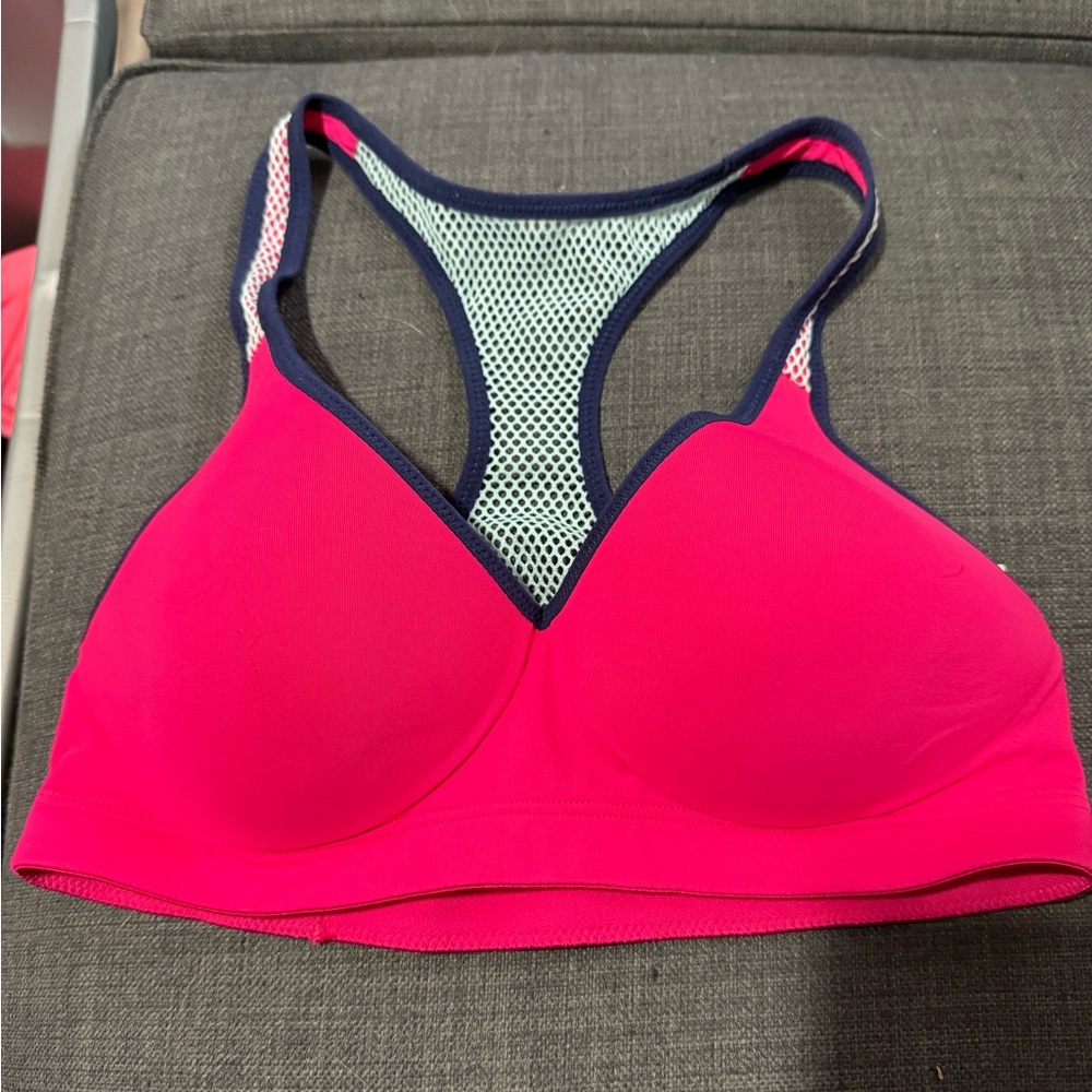 VSX Pink and Blue Sports Bra with Racerback Design